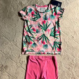 NWT!  CROWN & IVY - 2 Piece Short Set - Pink Flamingo Print - Girl's Size 5 -NEW